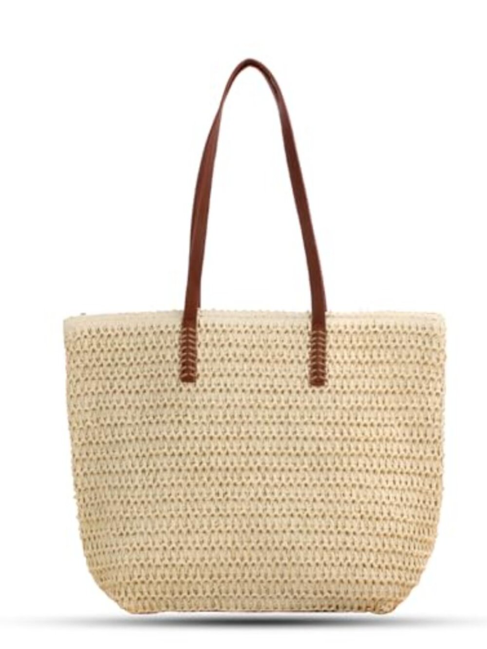 Woven Straw Beach Tote Bag, Large Handmade Shoulder Handbag for Travel Summer